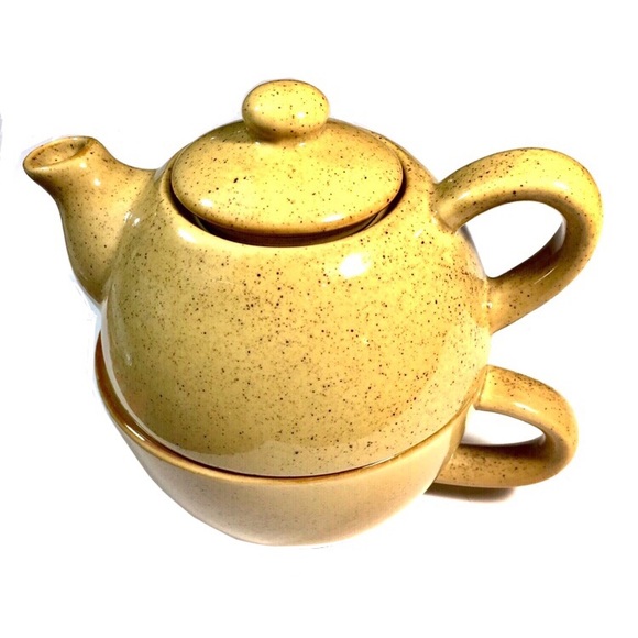 New Pier 1 Stackable Stoneware Teapot & Cup Set - Picture 7 of 8